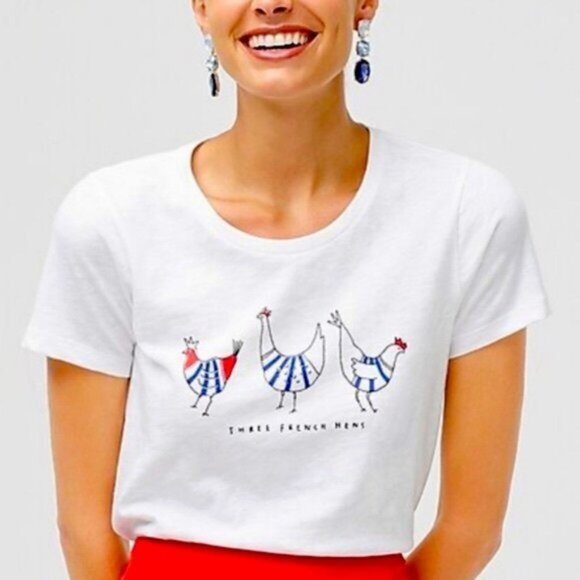 J. Crew | White Three French Hens Collector Tee Shirt | Size Extra Extra Small - Picture 1 of 11
